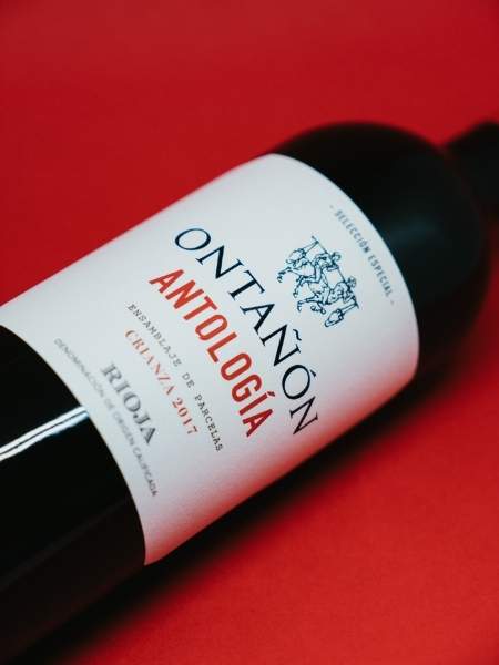 Front Label Details of the Bottle on Red Background
